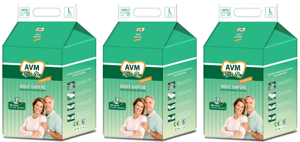 AVM Super Dry Premium Adult Diaper L size (Large) | Unisex | Waist (38"-60") PACK OF 3 (30 pcs) | High Absorption | Wetness indicator | Leak proof | Odour lock.