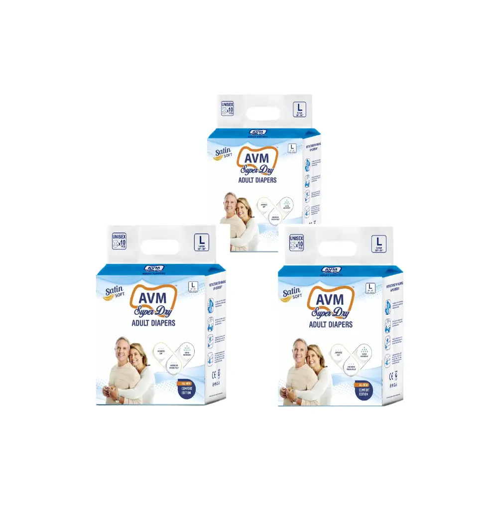 AVM Super Dry Comfort Adult Diaper L Size Waist (38"-60" | 96-152 cms) PACK OF 3 (30 pcs)