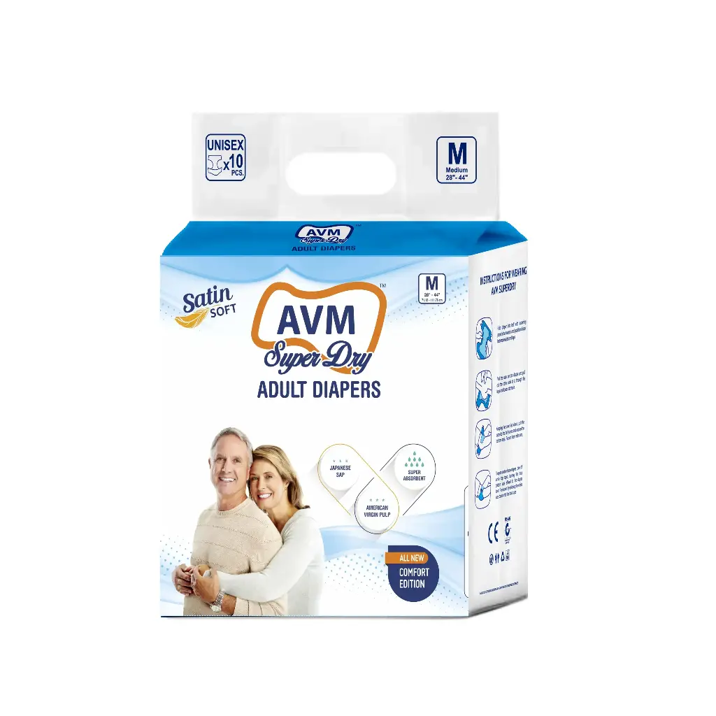 AVM Super Dry Comfort Adult Diaper M Size Waist (28"-44" | 71-111 cms) PACK OF 1 (10 pcs)
