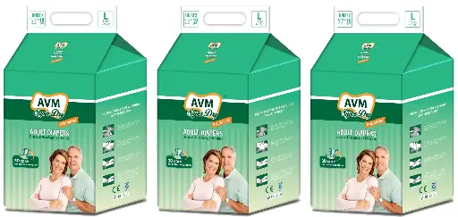 AVM Super Dry Premium Adult Diaper L size Waist (38"-60") PACK OF 3 (30 pcs) 