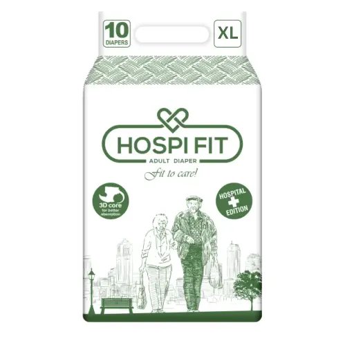 Hospifit Adult Diaper XL Size (Extra Large) | Waist Size (48"-68") | PACK OF 1 (10 pcs) 