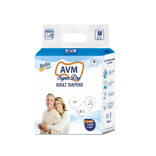 AVM Super Dry Comfort Adult Diaper M Size Waist (28"-44" | 71-111 cms) PACK OF 1 (10 pcs)
