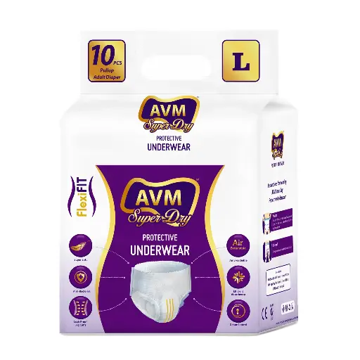 AVM Super Dry Protective Underwear Pant Type Adult Diaper L size Waist (32" - 55" | 81-140 cms) Pack of 1 -(10 Pcs)