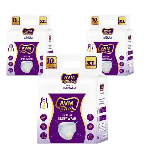 AVM Super Dry Protective Underwear Pull Up Adult Diaper XL size | Waist (36" - 62" | 91-157 cms) Pack of 3 ( 30 Pcs )