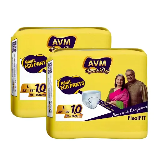 AVM Super Dry ECO Pants Adult Diapers L Size Waist (81-140 cm | 32"-55") 2 Pack | 20 Pcs