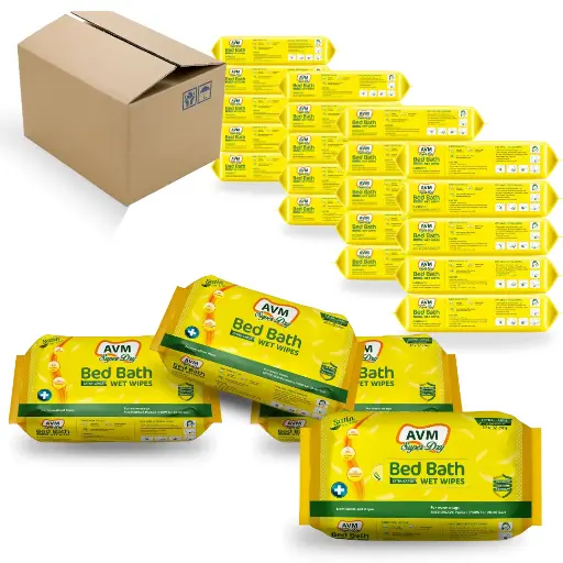 AVM Super Dry Bed Bath Wet Wipes Extra Large (32 * 32 cm) 10 Pcs/Pack | Pack of 24